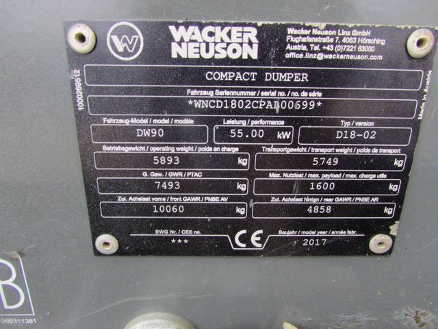 2017 Wacker Neuson DW 90 (Typ D18-02) - Image 7
