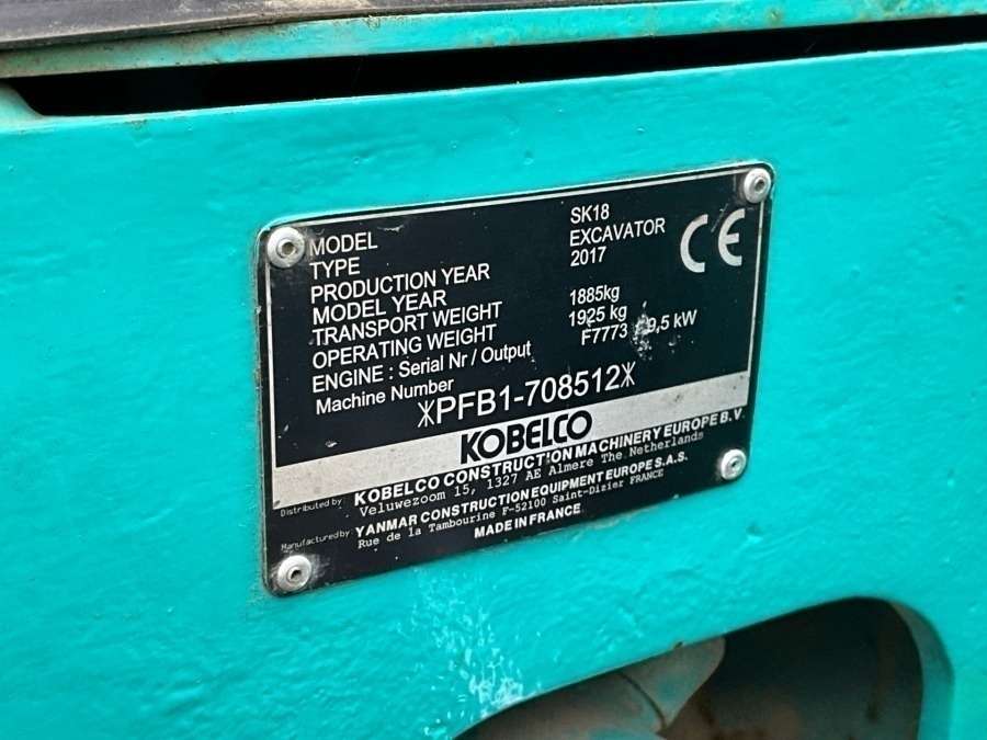 2017 Kobelco SK18 excavator with machine trailer and attachments - Image 12